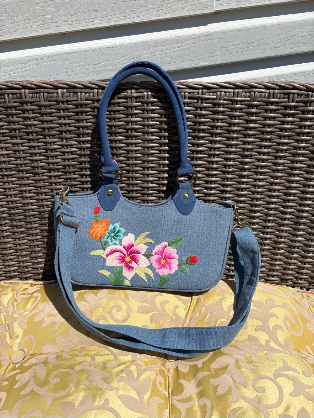 Blue Embroidered Floral purse